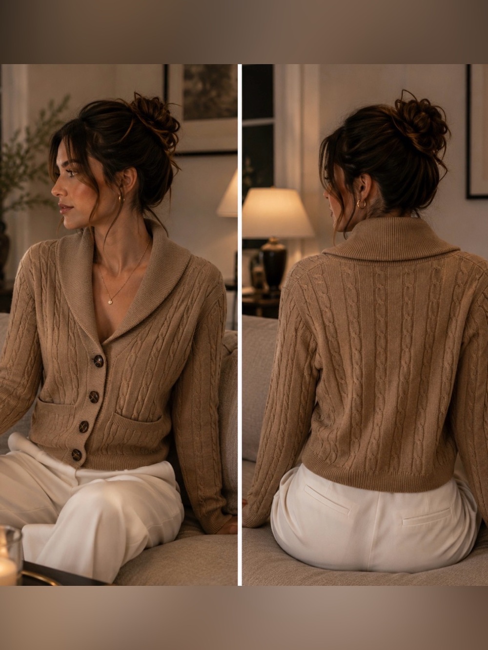 Co-op Women’s Cable-Knit 100% Merino Wool Shawl Collar Button Up Cardigan